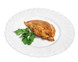 Chicken breast baked on a white background