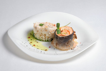 Fish dish on a white background