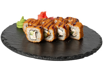 sushi rolls on a Board on a white background