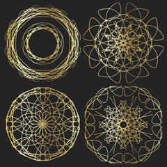 Gold iridescent round pattern in 4 versions. Beautiful eastern mandala.