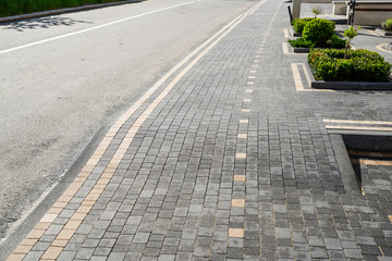 concrete paving stones, folded pile of stone for laying the track