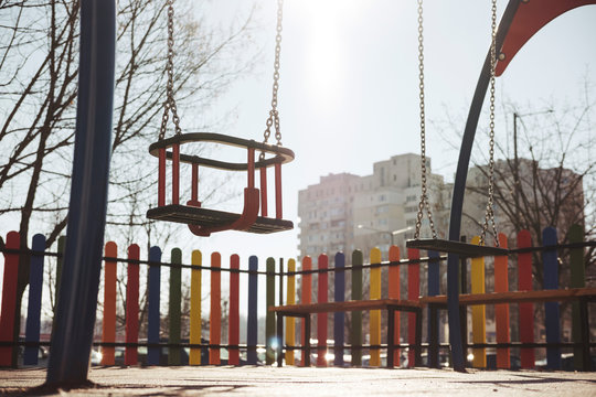 Empty swings of a playground, Sofia, Bulgaria