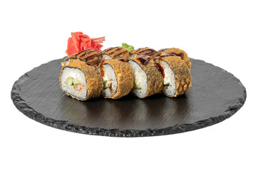 sushi rolls on a Board on a white background