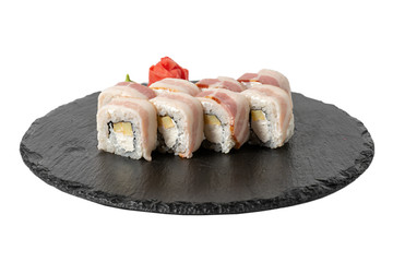 sushi rolls on a Board on a white background