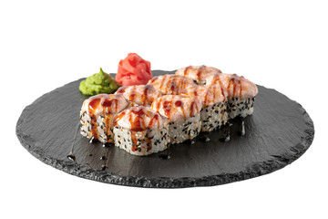 sushi rolls on a Board on a white background