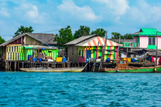 Indonesia, Bintan, Huts in fishing village