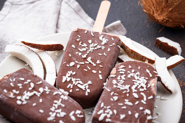 Coconut popsicles in chocolate glaze