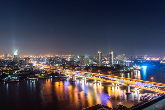 City view at night, Rama III Bridge, Bangkok, Thailand