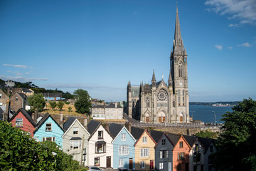 Fototapeta premium massive cathedral on a hill along the coast of ireland