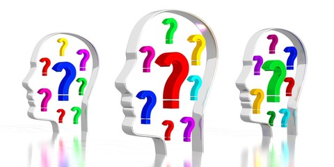 Head shapes, question marks - 3D illustration