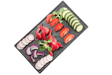 assorted vegetables on a Board on a white background