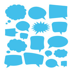 Blue speech bubbles set. Blank empty speech bubbles isolated on white background. Vector illustration
