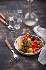 Assortment of marinated or pickled vegetable.