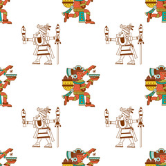 Aztec cacao seamless pattern design. Line art style. Vector illustration.