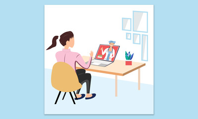 Doctor online through the video call.  online medical consultation concept.  Coronavirus pandemic