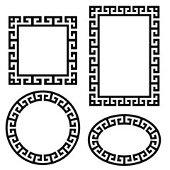 Greek key border frame round, square set. Vector