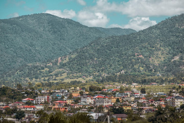 Fototapeta na wymiar view of the mountains and colorful village in the Dominican Republic