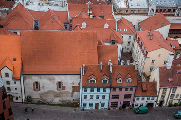 Fototapeta na wymiar aerial view of orange rooftops in quaint european town in riga latvia
