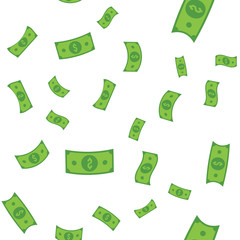 Dollar bills seamless pattern. Money falling from sky, illustration texture background.