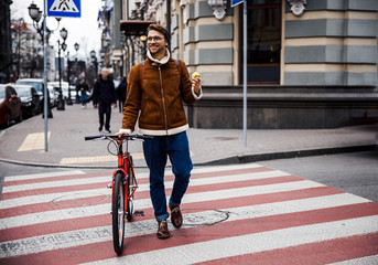 Mirthful man leading healthy lifestyle and enjoying his day