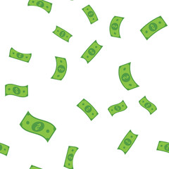 Dollar bills seamless pattern. Money falling from sky, illustration texture background.