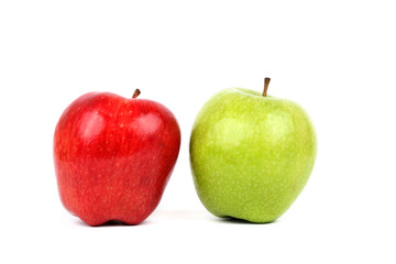 red and green apple diet on white ground   