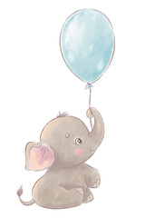Cute baby elephant with balloon