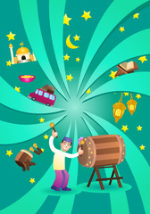 Fototapeta premium illustration of boy hit drum