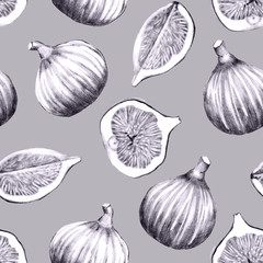 Seamless pattern with hand drawn fig fruits