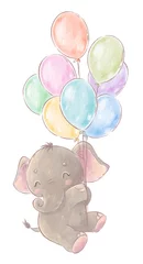 Papier Peint photo Animaux avec ballon Joli bébé éléphant avec ballon