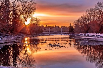 Beautiful Morning Sunrise Over The Bow River