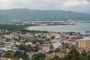 panoramic view of colorful city of Montego Bay Jamaica 