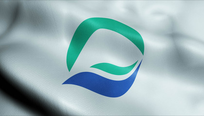 3D Waving Japan City Flag of Kuwana Closeup View