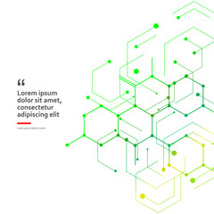 Obraz premium Vector illustration green connect hexagons connect abstract background. Technology dots and broken lines