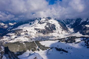 Obraz premium Fantastically beautiful snow landscape in the mountains - aerial view