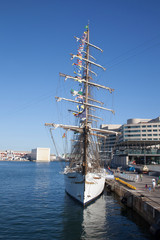 Fototapeta na wymiar Cisne Branco Tall Ship, Barcelona, Spain