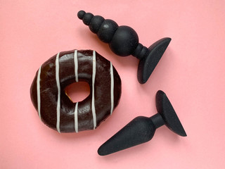 Sex toys. Black butt plags and donut. Useful for adult, sex toys