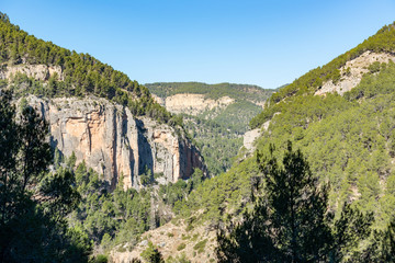 Fototapeta premium A beautiful view on rocky scenery from the trail of Los Estrechos in Montanejos, Valencia, Spain.