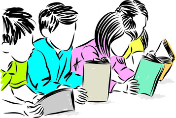 children reading books education concept vector illustration