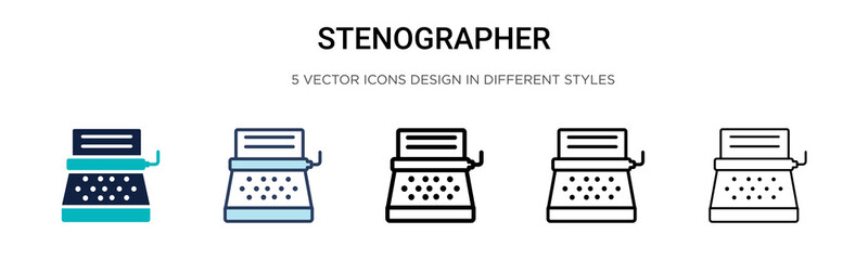 Stenographer icon in filled, thin line, outline and stroke style. Vector illustration of two colored and black stenographer vector icons designs can be used for mobile, ui, - obrazy, fototapety, plakaty