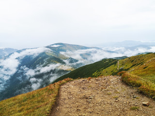 Fototapeta premium Scenery of beautiful high mountains with greenery