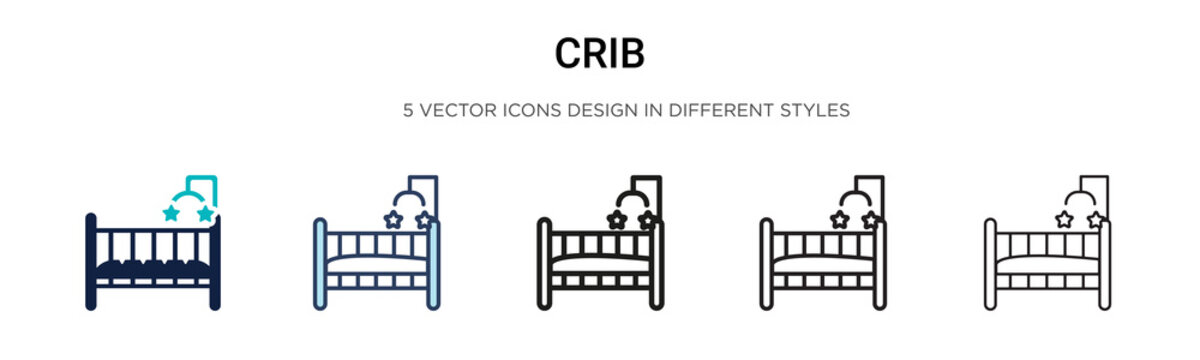 Crib icon in filled, thin line, outline and stroke style. Vector illustration of two colored and black crib vector icons designs can be used for mobile, ui,