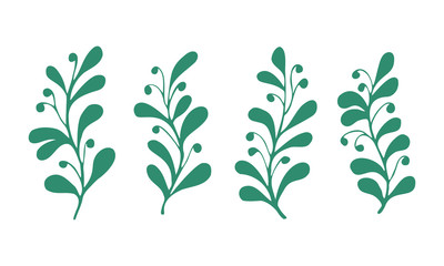 Vector set of cute branches in folk style. Hand drawn botanical elements for design