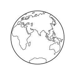 Vector illustration of Eastern Hemisphere of planet Earth, silhouettes of continents, contour line. Eurasia, Africa, Australia, Antarctica
