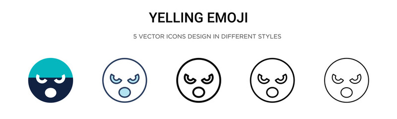 Yelling emoji icon in filled, thin line, outline and stroke style. Vector illustration of two colored and black yelling emoji vector icons designs can be used for mobile, ui,
