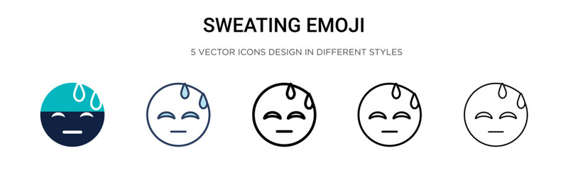 Obraz premium Sweating emoji icon in filled, thin line, outline and stroke style. Vector illustration of two colored and black sweating emoji vector icons designs can be used for mobile, ui,