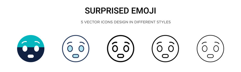 Surprised emoji icon in filled, thin line, outline and stroke style. Vector illustration of two colored and black surprised emoji vector icons designs can be used for mobile, ui,