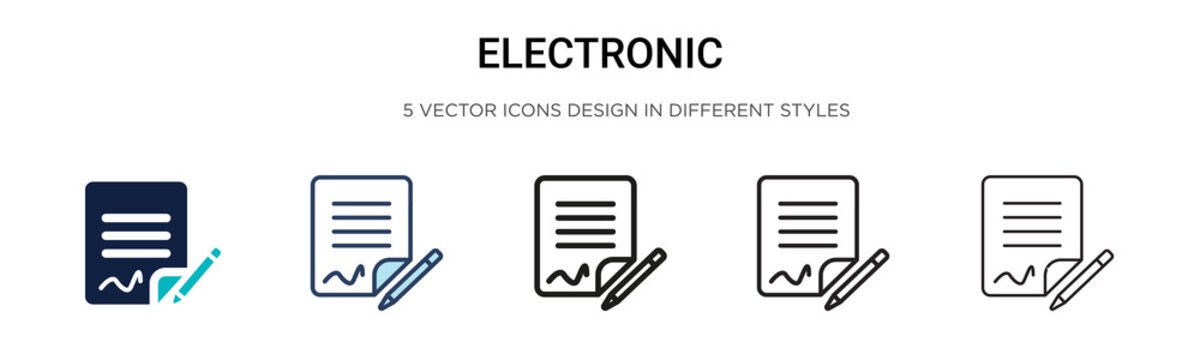 Electronic signature icon in filled, thin line, outline and stroke style. Vector illustration of two colored and black electronic signature vector icons designs can be used for mobile, ui,