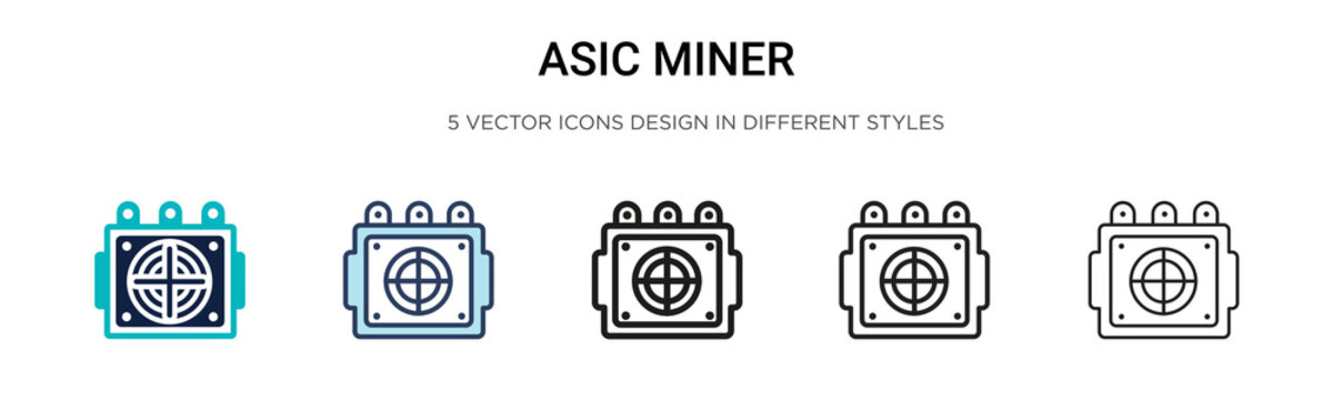 Asic miner icon in filled, thin line, outline and stroke style. Vector illustration of two colored and black asic miner vector icons designs can be used for mobile, ui,