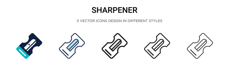 Sharpener icon in filled, thin line, outline and stroke style. Vector illustration of two colored and black sharpener vector icons designs can be used for mobile, ui,